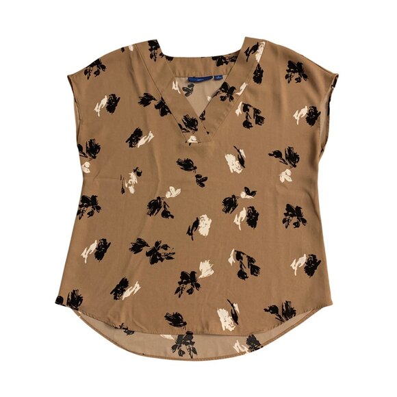 Apt. 9 Womens Floral Print V-Neck Blouse Brown & Black Polyester Size Small - Picture 3 of 7